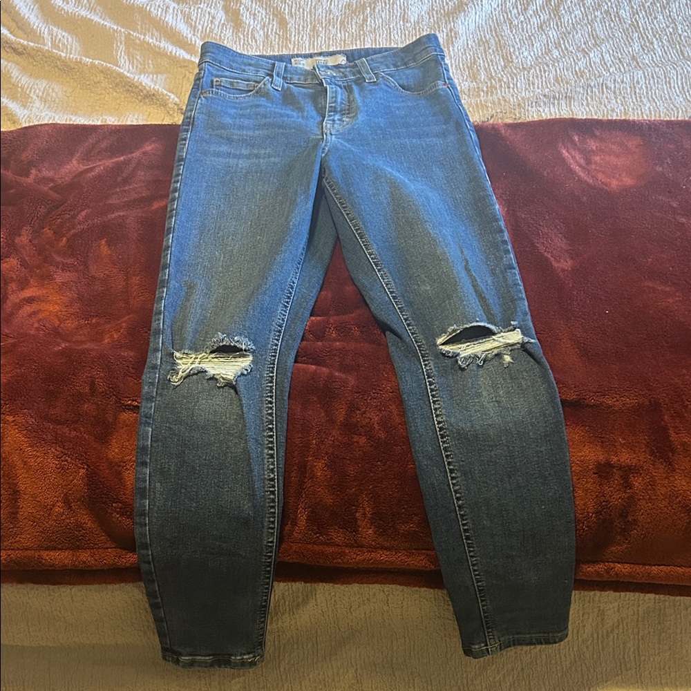 Topshop Blue Ripped Skinny Jeans